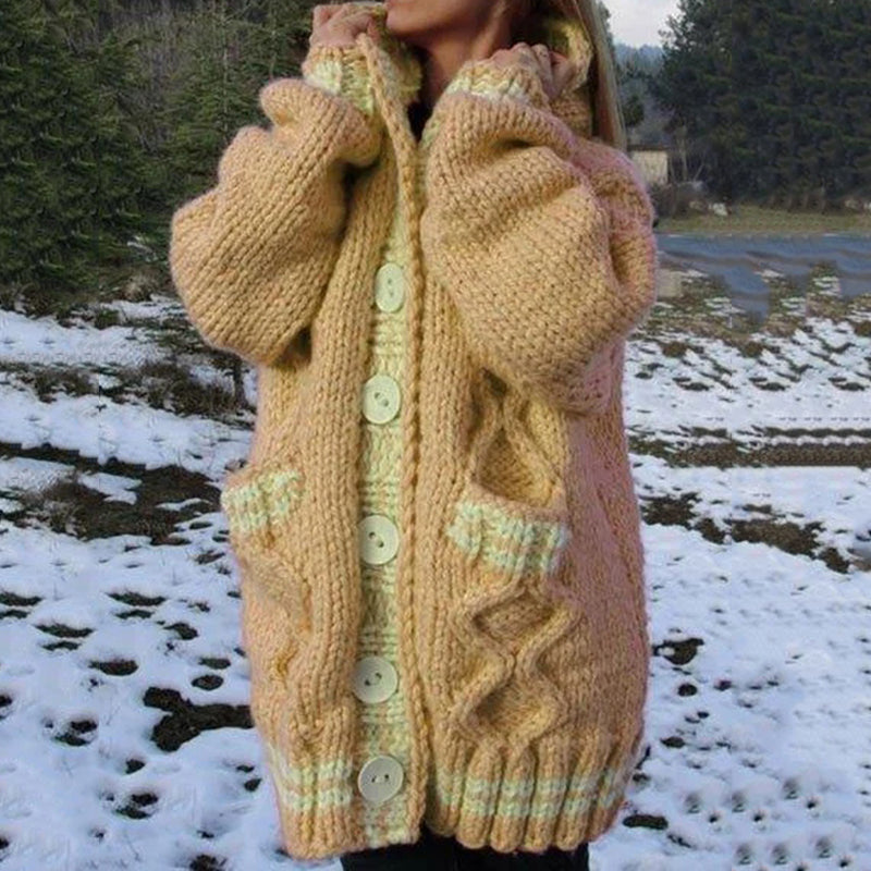 Women's Thick Woven Pattern Pocket Button Sweater Cardigan elevenforest