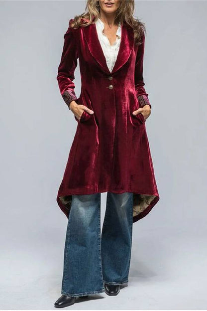 Velvet Long Loose Pocket Slit Coat
