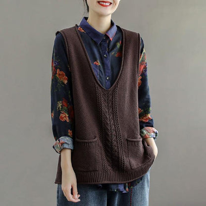 New Pocket Knitted Hollow Vest