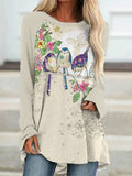 Bird & Floral Oversize Long T-Shirt artswardrobe