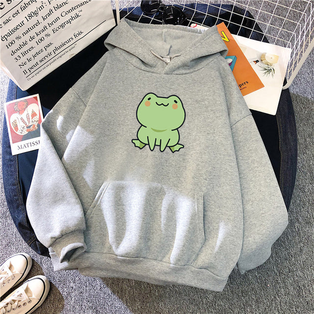 Frog Sweatshirt Cartoon Clothes Harajuku Long Sleeve Hooded Kawaii Hoodie for Winter Fleece Hoodies Pocket Green Tops