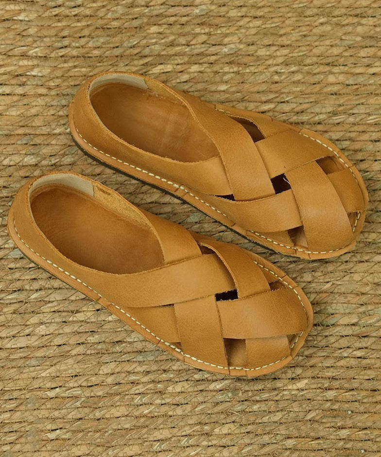 Comfortable Hollow Out Sandals Ginger Cowhide Leather Oi020