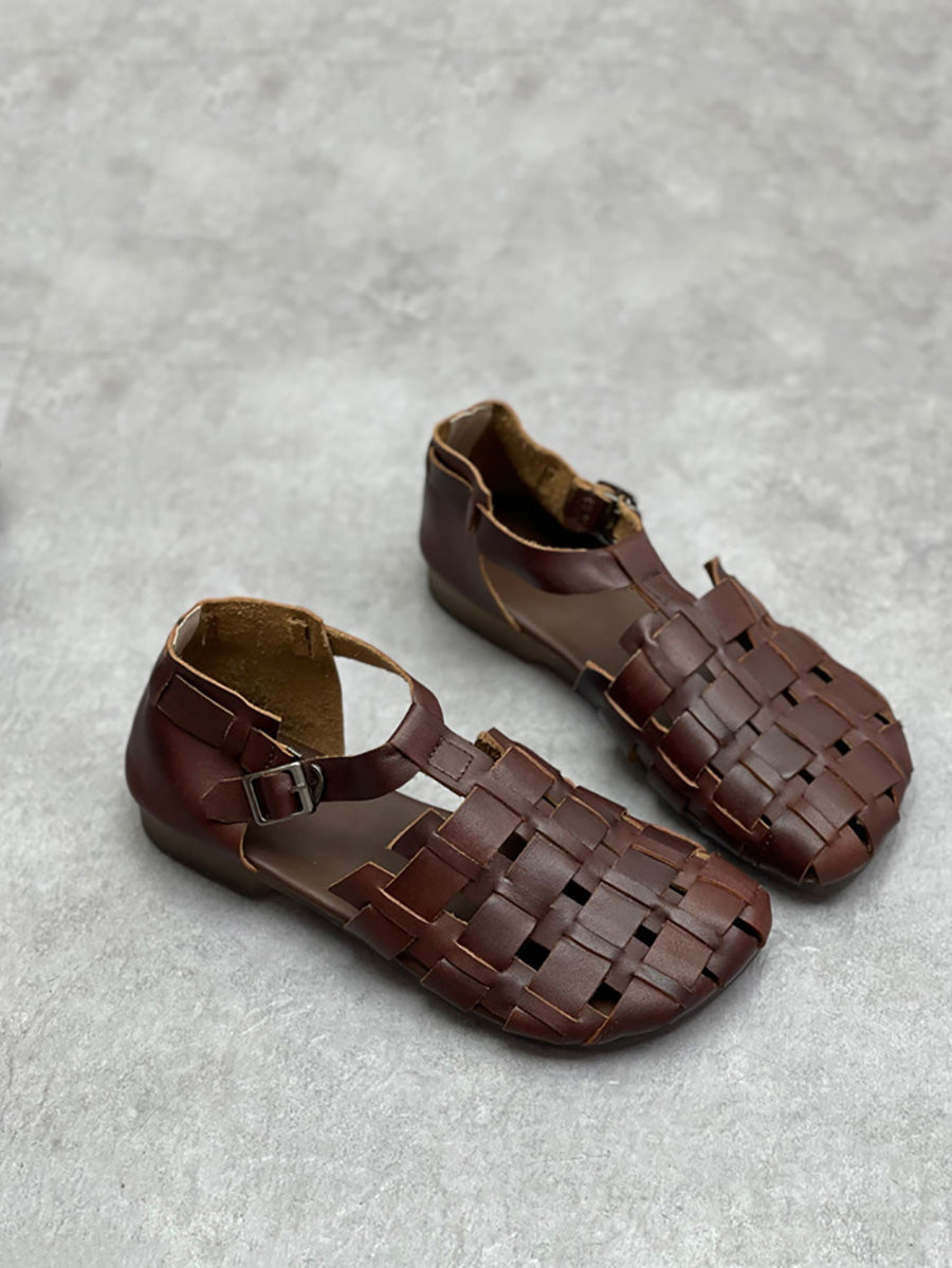 Summer Leather Weave Low Heel Sandals Cc004