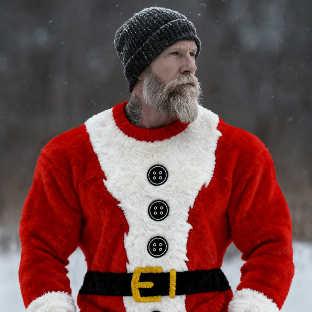 Comstylish Men's Christmas Santa Costume Inspired Cozy Plush Sweatshirt
