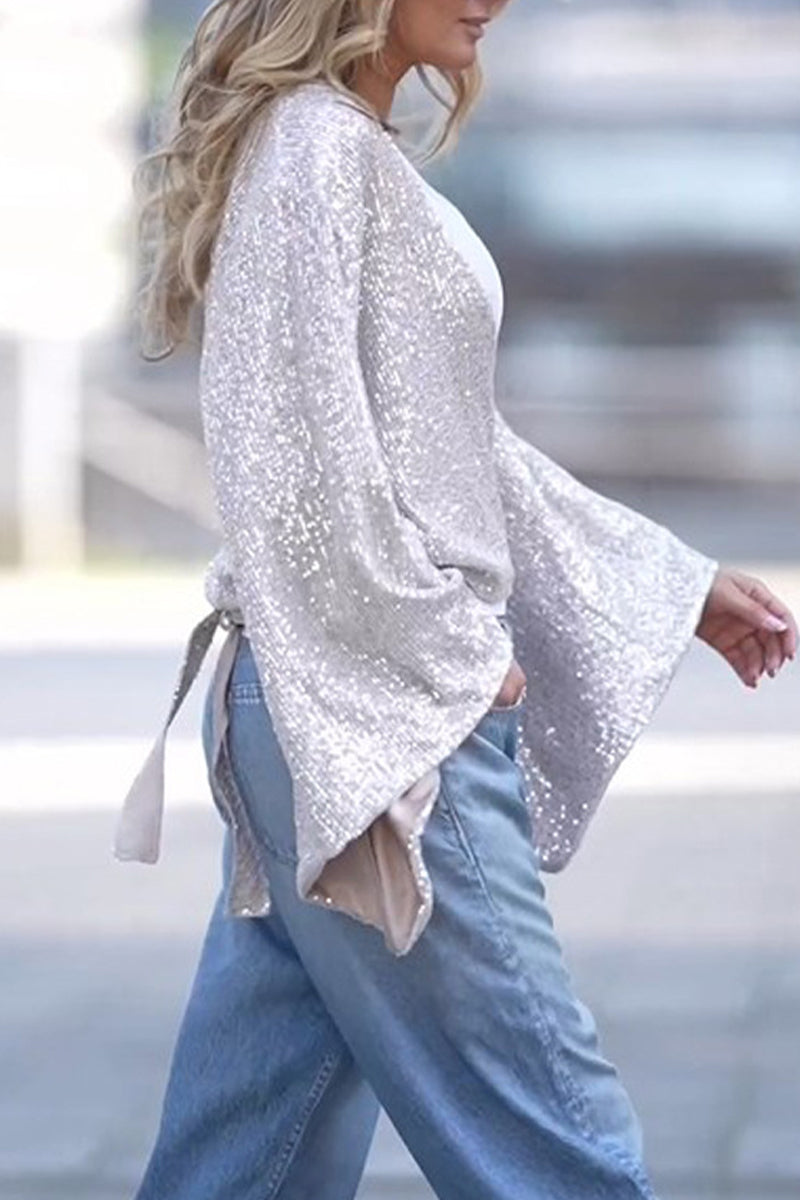 Sequins V Neck Tops