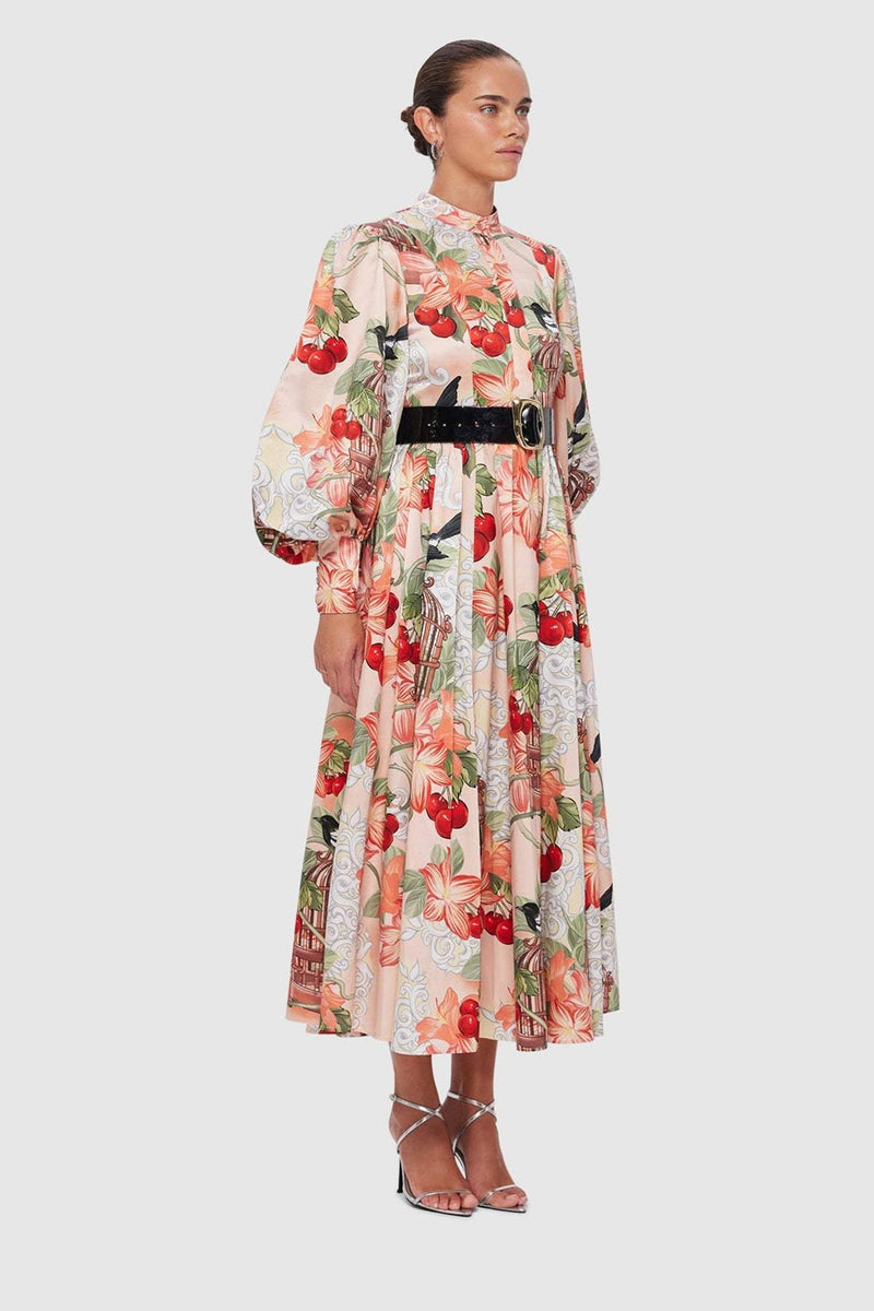 Printed Lantern Sleeve Midi Dress