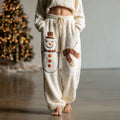 Comstylish Women's Christmas Snowman Pattern Plush Warm Sweatpants