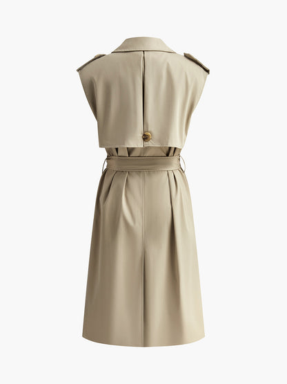 Sleeveless Belted Long Trench Coat