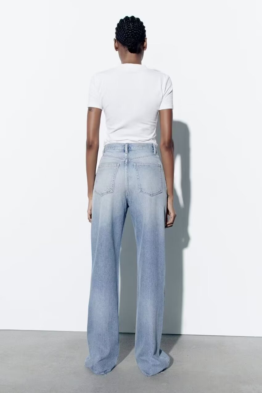 Washed White High Waist Wide Leg Pants for