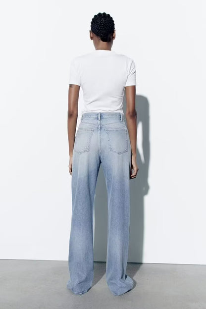 Washed White High Waist Wide Leg Pants for