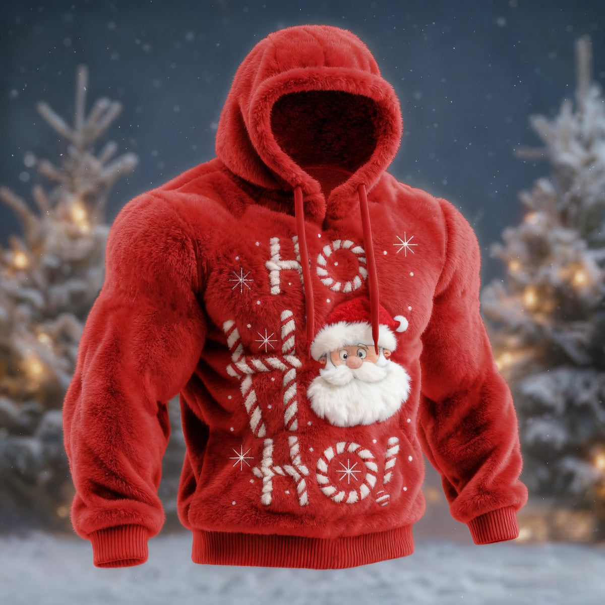 Comstylish Ho Ho Ho Santa Claus Pattern Plush Warm Hoodie