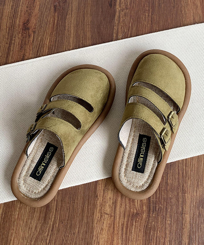 Handmade Comfy Hollow Out Beige Suede Slide Sandals Oi049