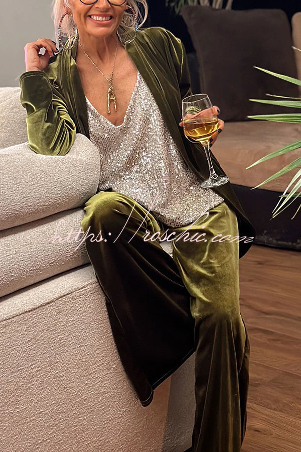 Rooice Velvet Patchwork Long Sleeved Coat