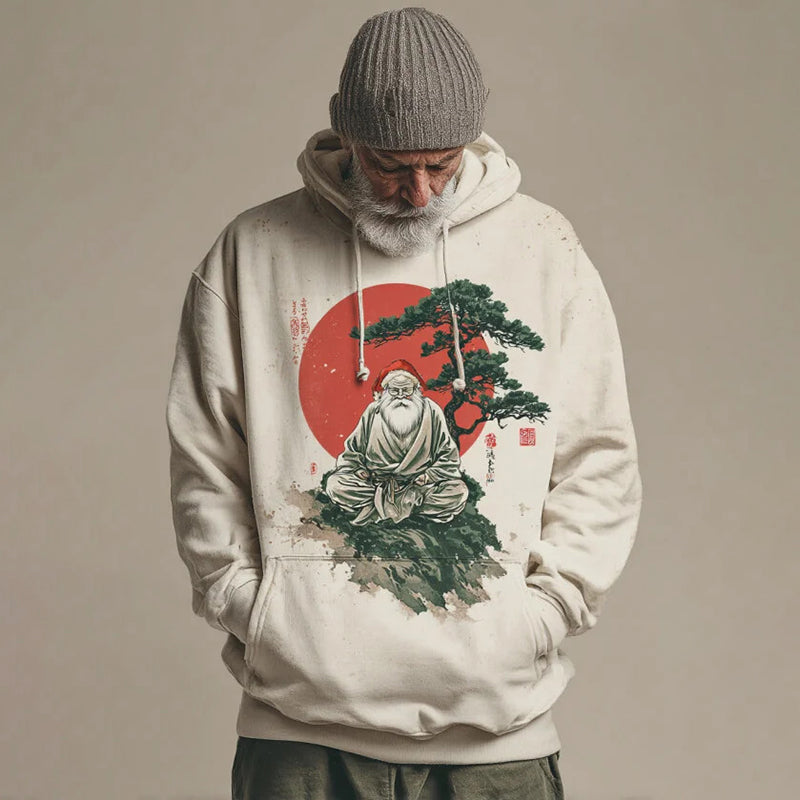 Comstylish Men's Japanese Style Santa Claus Art Print Casual Hoodie