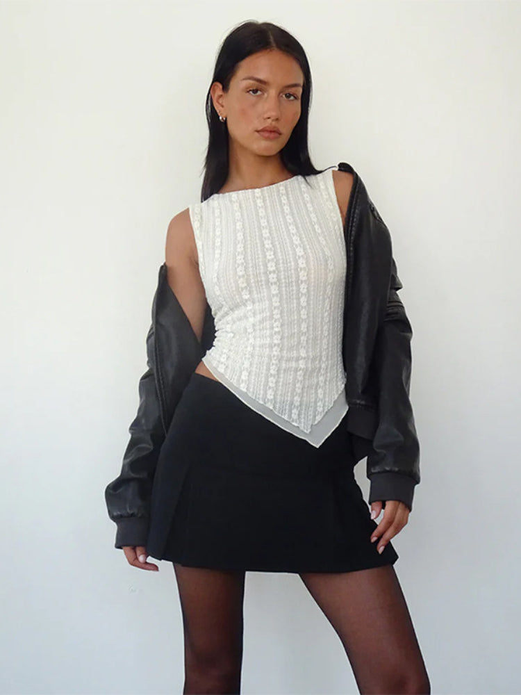 Tossy ’s Texture O Neck Tank Top Summer Sleeveless Irregular Hem Tee Shirts Slim Fit Going Out Holiday Female Tops