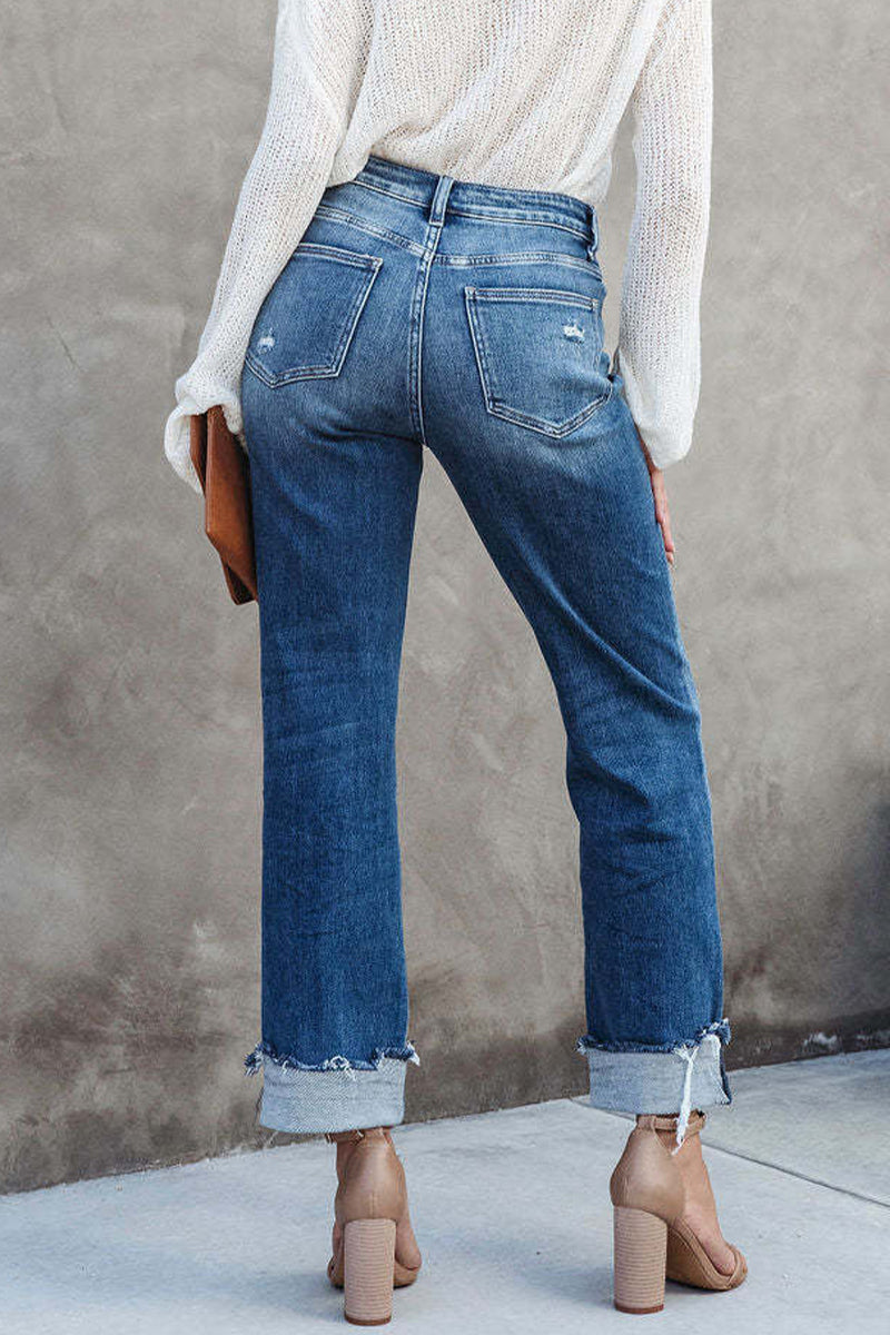 Street Make Old Asymmetrical Straight Denim Jeans