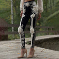 Vintage Halloween Skeleton Bones With Rose Art Leggings artswardrobe