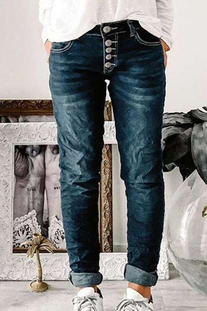 Street Patchwork Mid Waist Regular Denim Jeans