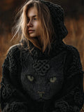 Vintage Celtic Black Cat Cozy Knit Hooded Sweater artswardrobe