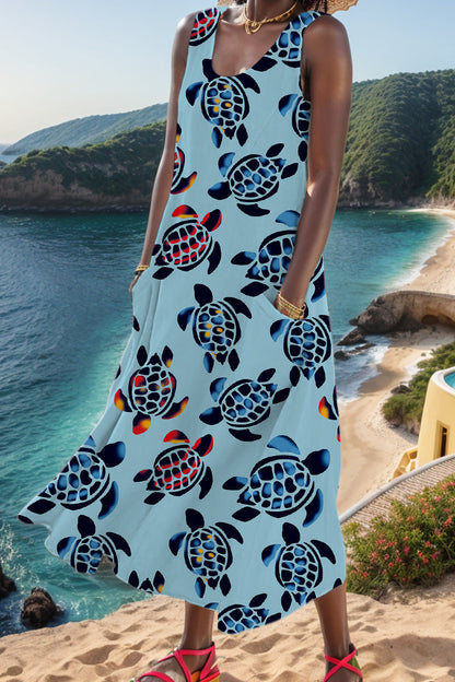 Print Basic U Neck Vest Dress Dresses(6 Colors)