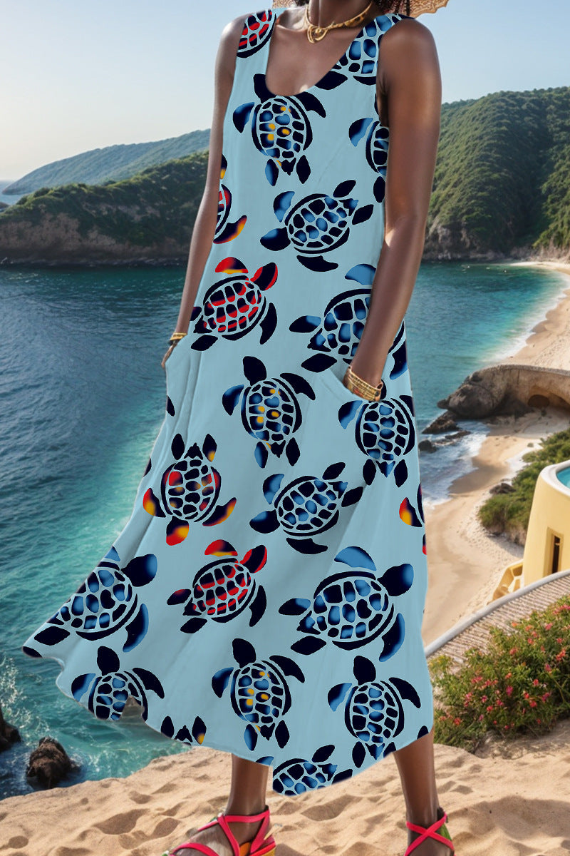 Print Basic U Neck Vest Dress Dresses(6 Colors)