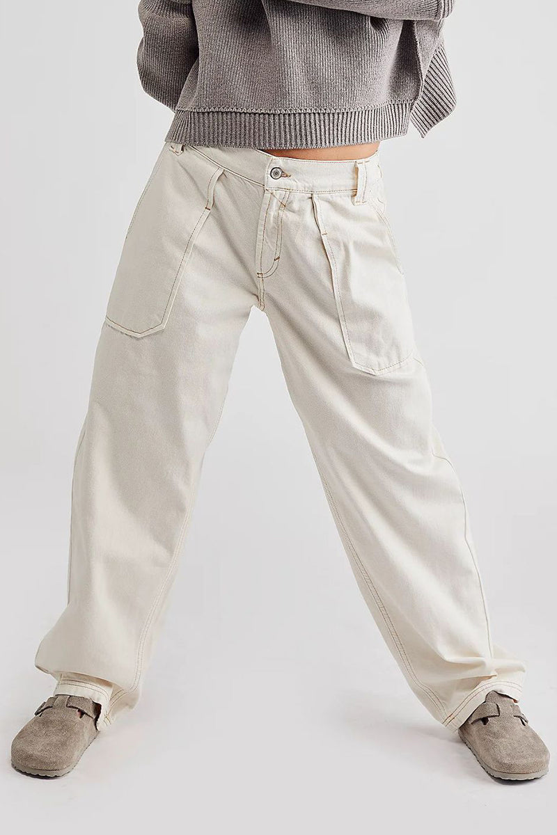 Street Pocket Without Belt Loose Denim Jeans(no Belt)