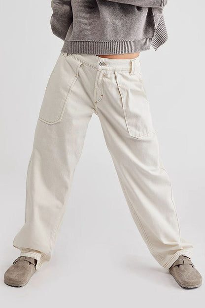 Street Pocket Without Belt Loose Denim Jeans(no Belt)