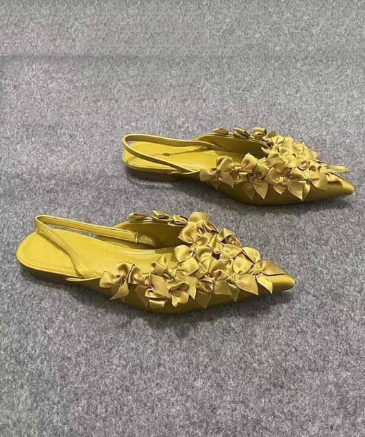 French Yellow Bow Pointed Toe Flat Sandals Kj061