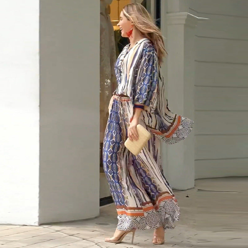 Autumn Printing Suit: Loose Long Shirt & Two Piece Pants ’s Clothing