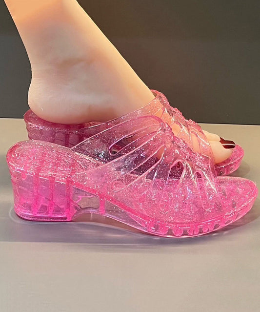 Comfortable Wedge Rose Clear Slide Sandals Peep Toe Ap1051