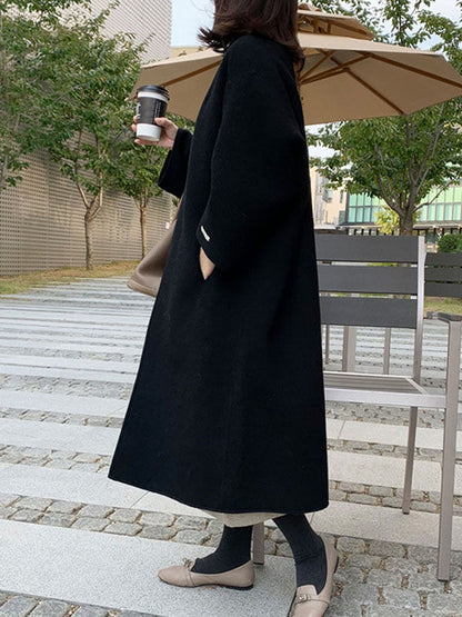 Long Sleeves Loose Color Collarless Woolen Coat