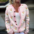 Comstylish Women's Christmas Santa Print Cozy Knit Cardigan