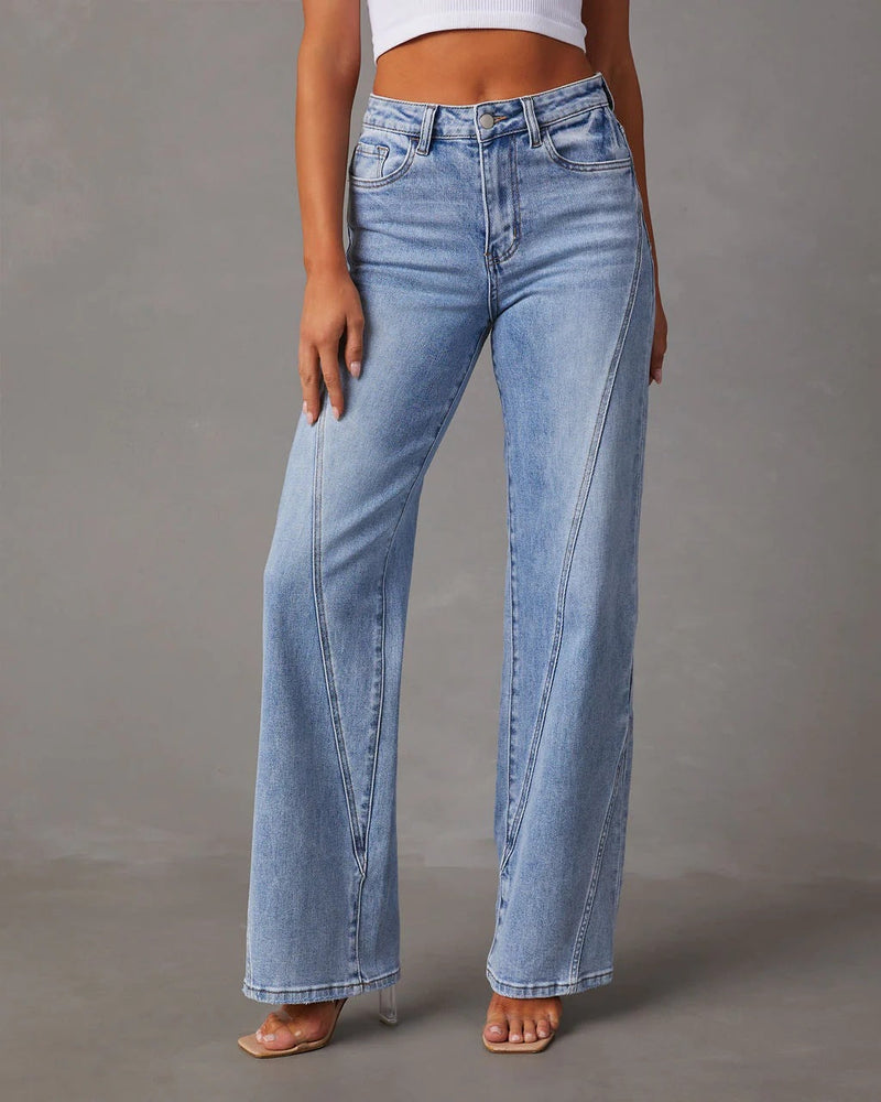Loose Stitching Wide Leg Jeans – Flare Denim Pants