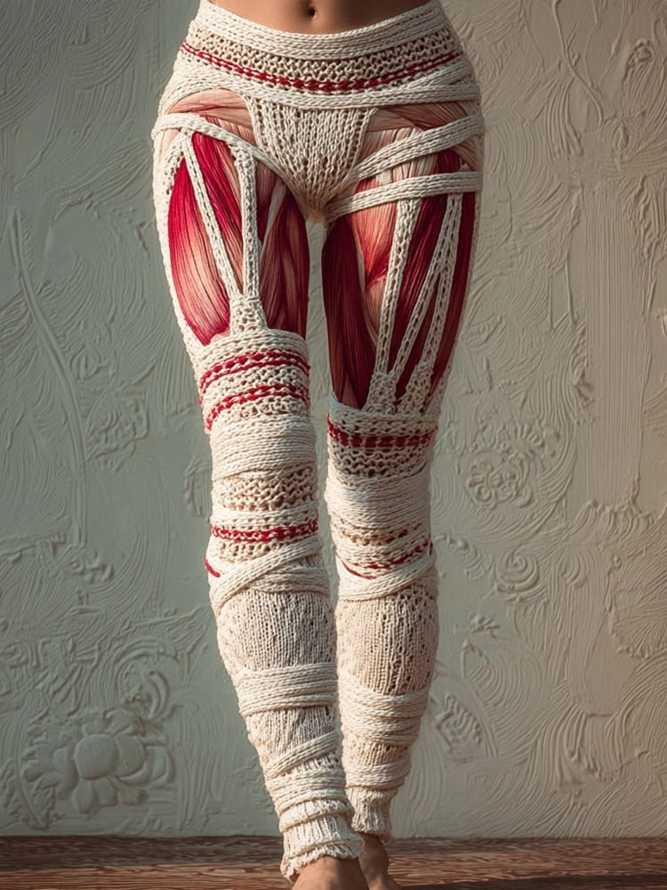 Halloween Muscle Anatomy Bandages Cozy Knit Leggings artswardrobe
