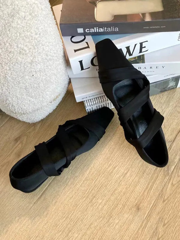 Color Square-toe Flat Shoes