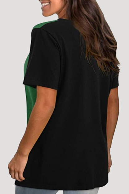 Patchwork Leopard Contrast O Neck T-shirts(4 Colors)
