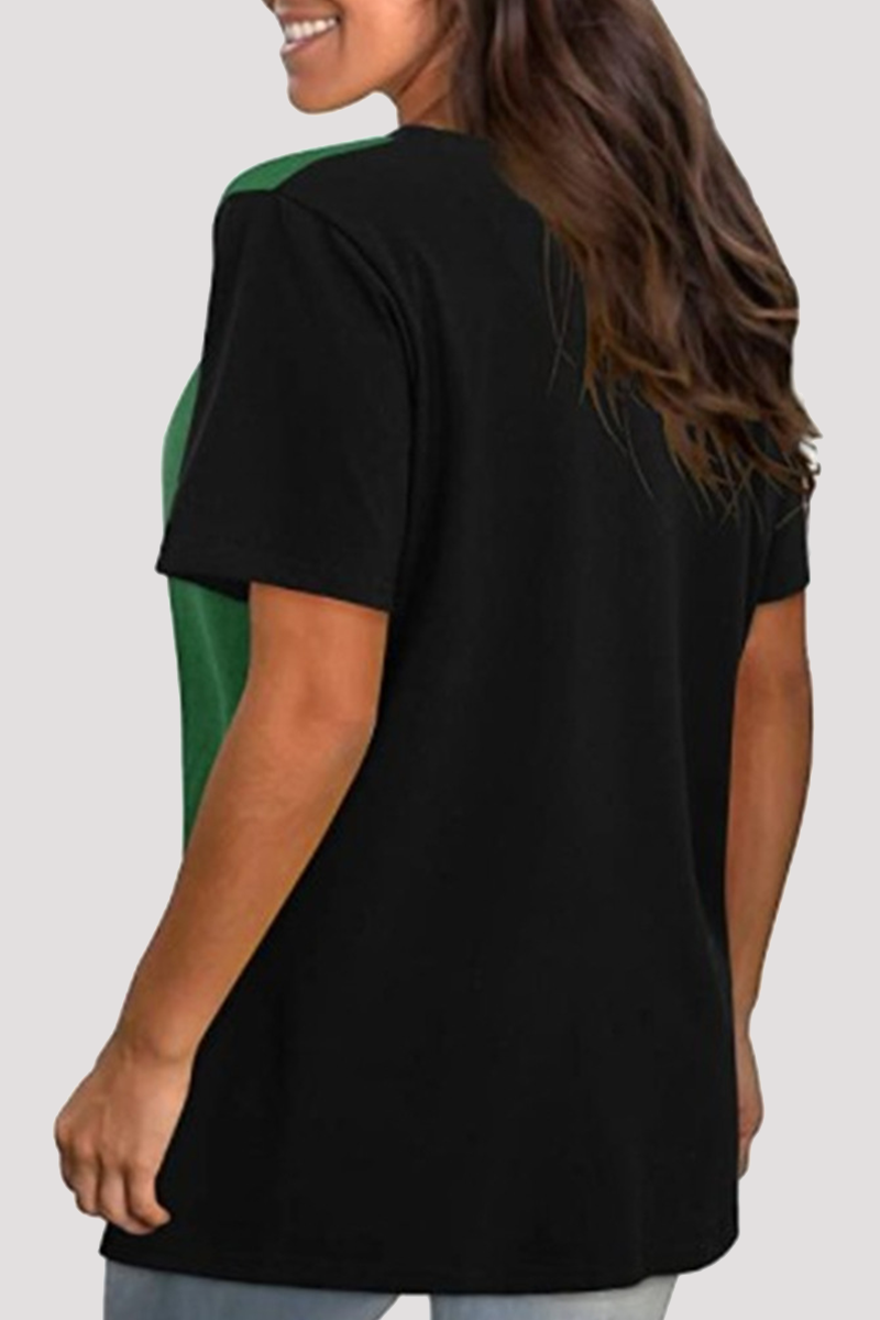 Patchwork Leopard Contrast O Neck T-shirts(4 Colors)