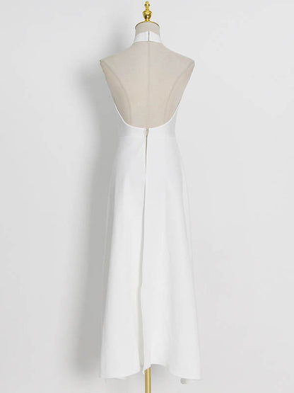 Original Sleeveless Irregularity Color High-neck T-shirt Top&pleated Skirt Bottom Two Pieces Set