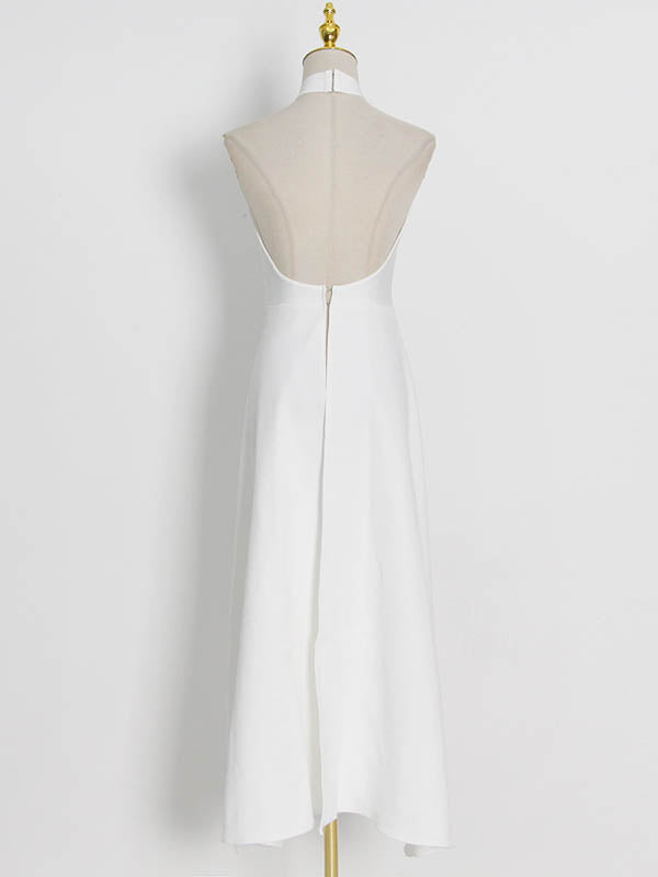 Original Sleeveless Irregularity Color High-neck T-shirt Top&pleated Skirt Bottom Two Pieces Set