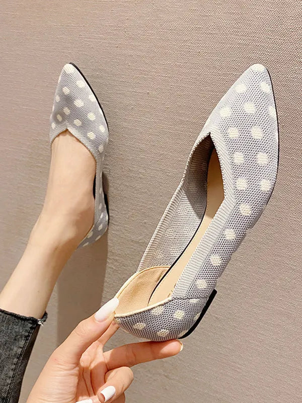 Contrast Color Pointed-toe Polka-dot V-cut Low Heels Flat Shoes