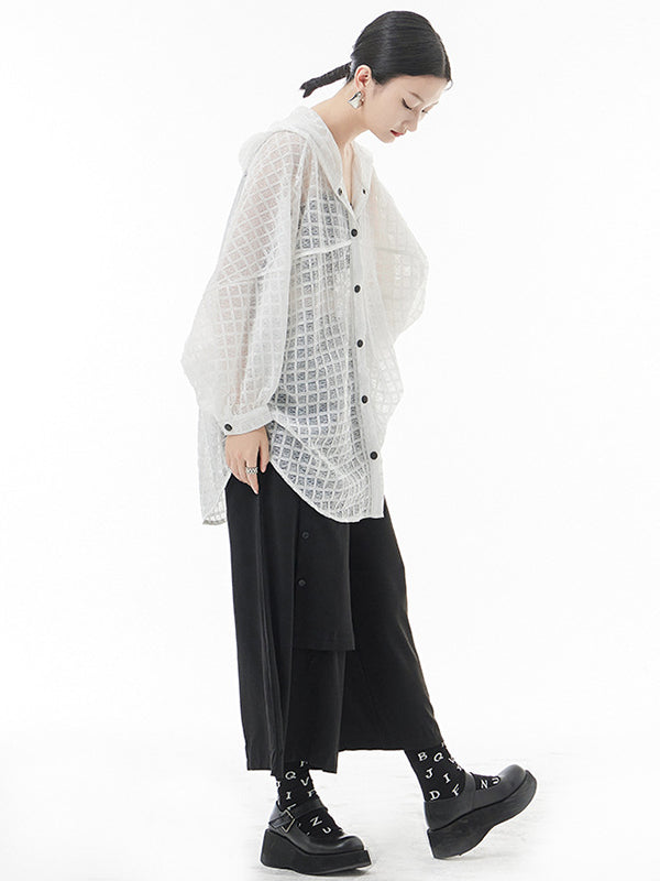 Loose Batwing Sleeves Sun Protection See-through Blouse