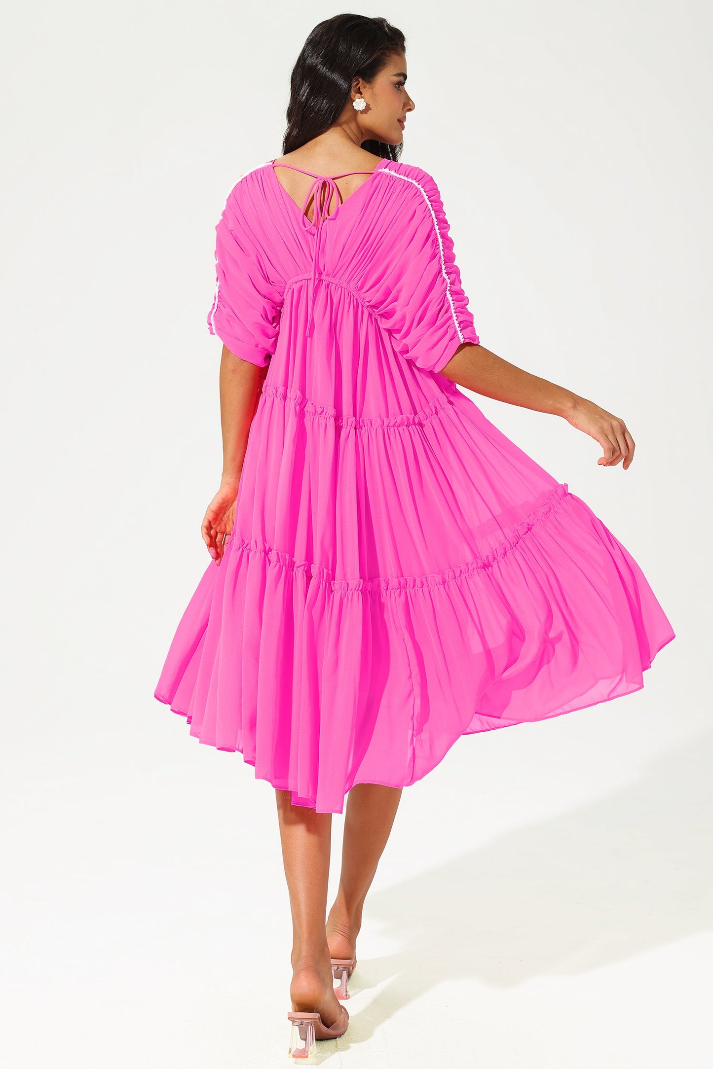 V-neck Chiffon Midi Dress