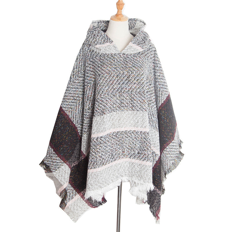 Vintage Herringbone Hooded Pullover Shawl elevenforest