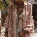 Comstylish Women's Vintage Floral Embroidered Casual Button-down Shirt