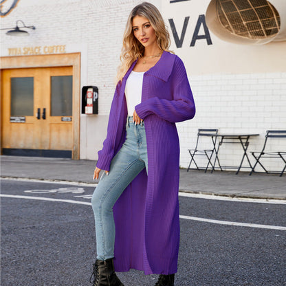 Autumn Winter Polo Collar Long Sweaters Cardigan – Loose Lazy Sweater Coat