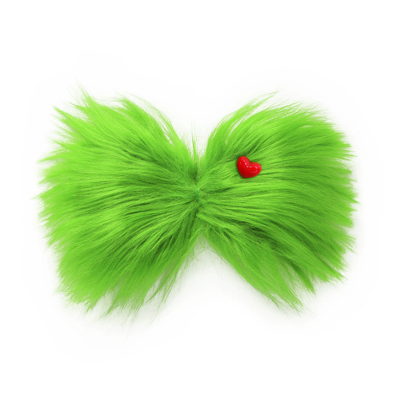 Comstylish Christmas Monster Green Fuzzy Bow Tie Hair Clip