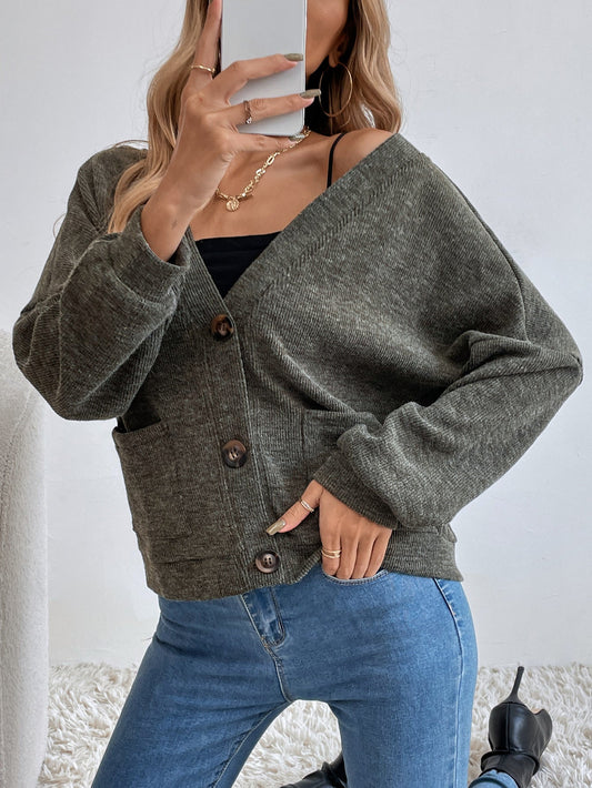Clothing Retro Young V Neck Long Sleeve Short Cardigan Top