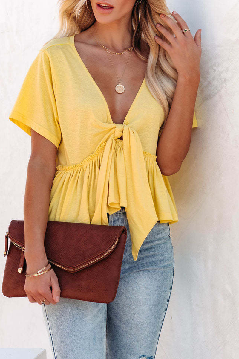 Bandage V Neck T-shirts(3 Colors)