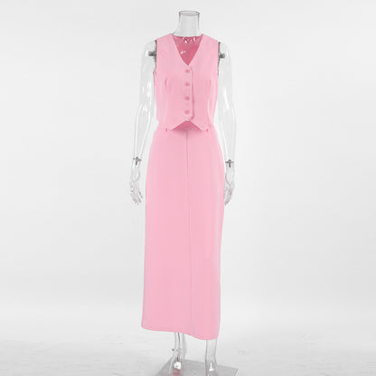 Pink Suit Waistcoat and Skirt Set