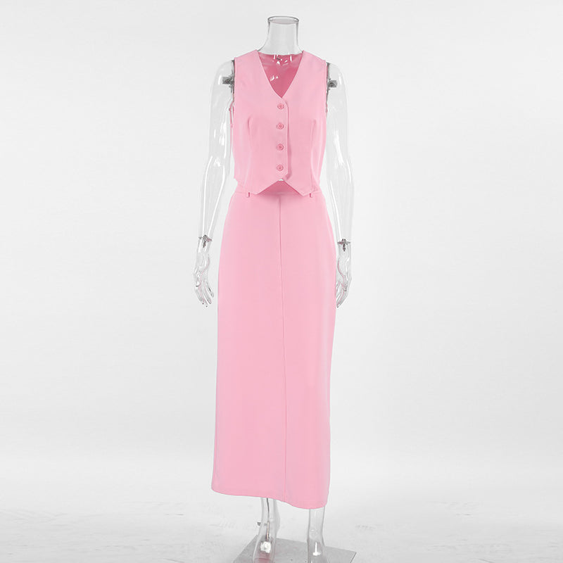 Pink Suit Waistcoat and Skirt Set